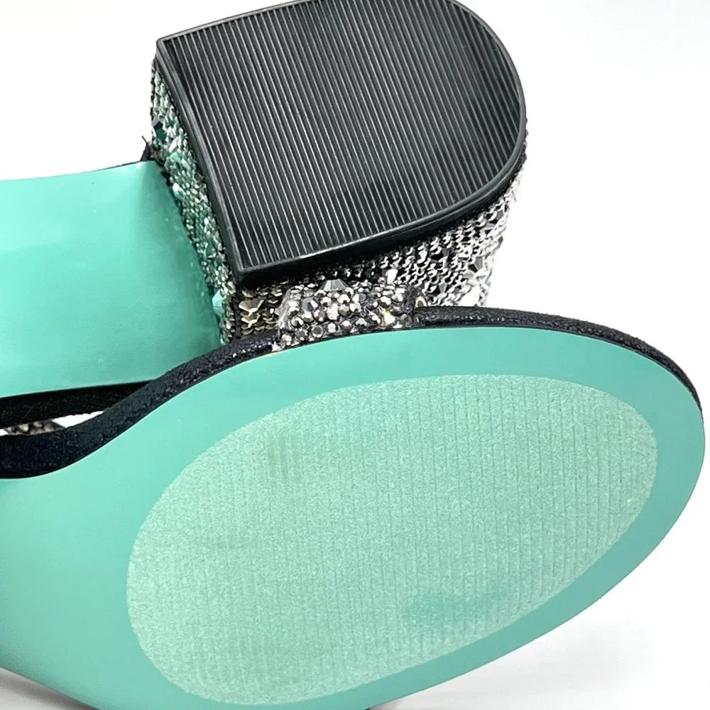 Betsey‎ Johnson Size 7.5 Mari Black Jeweled Block Heel Dress Sandals Shoes